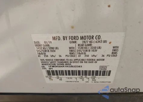2019 Ford Explorer z USA, uszkodzony, nr VIN 1FM5K8AR1KGB22383